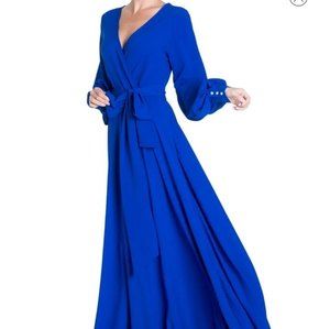 NWT Meghan LA Lilypad Balloon Sleeve Maxi Dress, size M, color royal blue